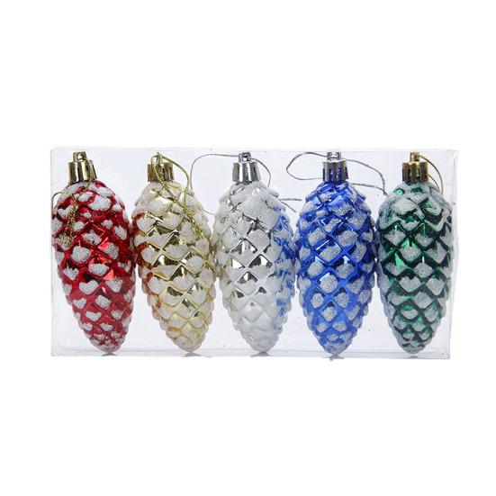 

5 шт. Рождественское пластиковое украшение в виде сосновой шишки, красочный блестящий кулон в виде сосновой шишки для праздничной сцены, подвеска для рождественской елки