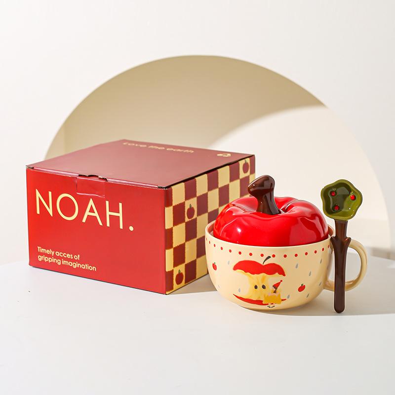 Creative Apple Ceramic Bowl High Value Spoon Instant Noodle Bowl Girls Girlfriend Souvenir Christmas Gift