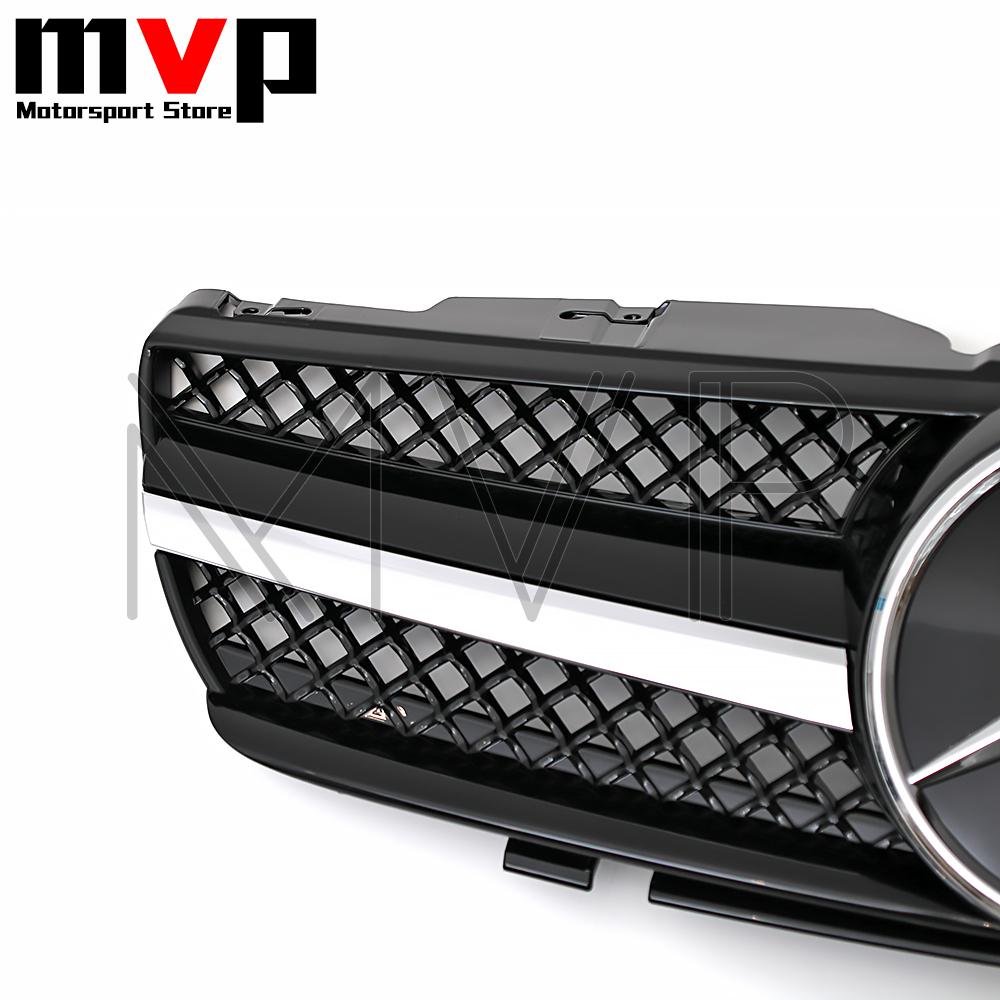 AAUI1 Chrome Black AMG Style Bumper Grille With Car Front Racing Grilled Emblem Logo For Mercedes Benz SL-Class R230 03-06 SL500 SL55