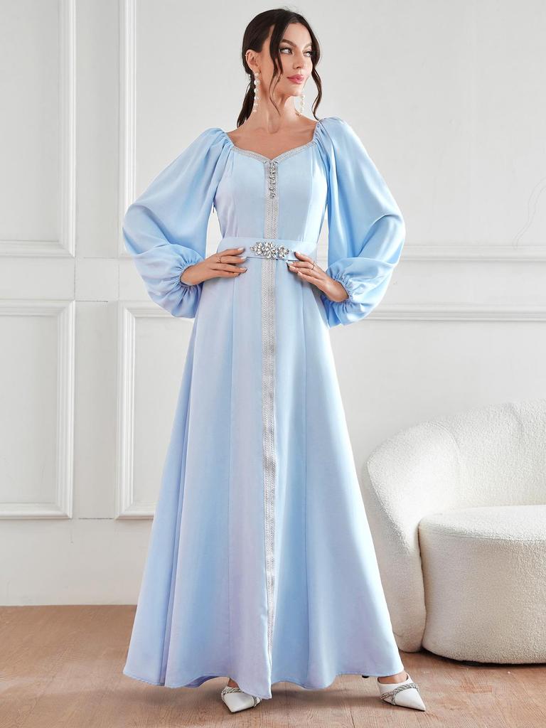 Elegantes Diamantkleid mit hoher Taille, Herbst 2023, muslimische Mode aus dem Nahen Osten