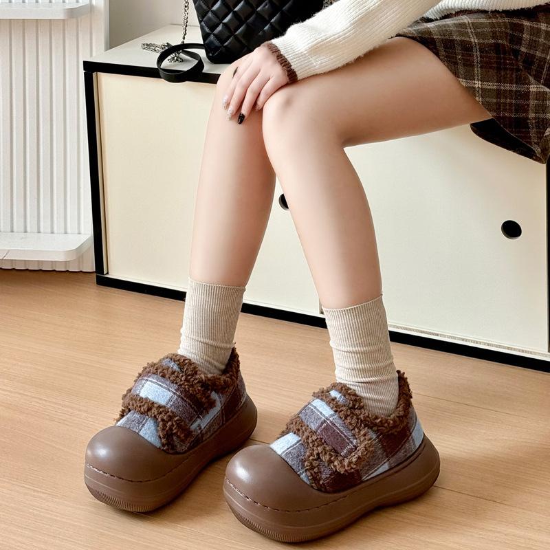 Retro checkered cotton shoes winter new thick-soled non-slip velvet Velcro cotton shoes outer wear