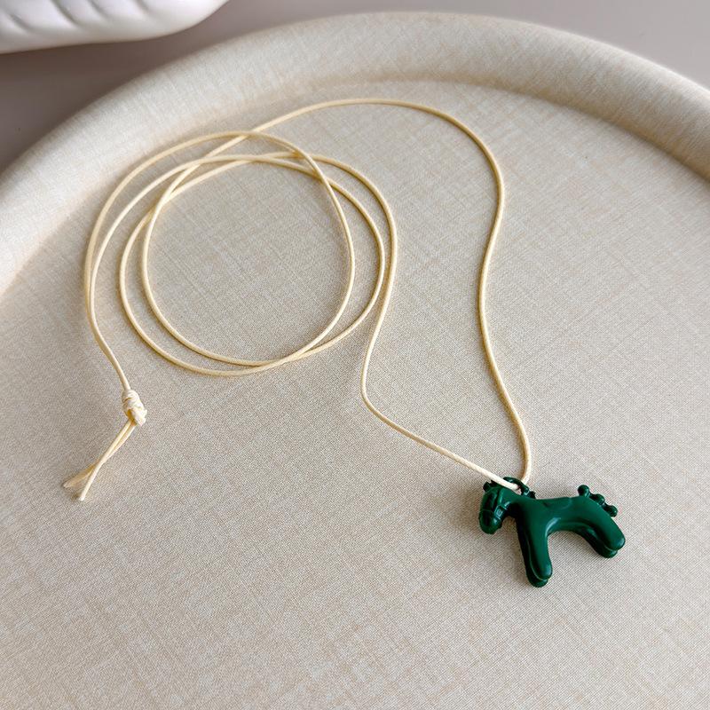 LATS Fashion Colorful Horse Pendant Long Necklace for Women Adjustable Sweater Chain Necklaces Jewelry Gifts Accessories