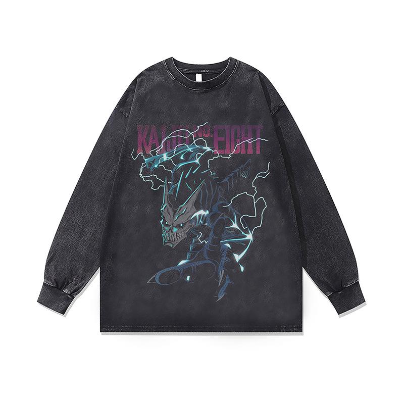 Amerikanische Trendmarke Vintage Retro Racing Digitaler Direktdruck Reine Baumwolle Gewaschen Locker Langarm-T-Shirt Herren