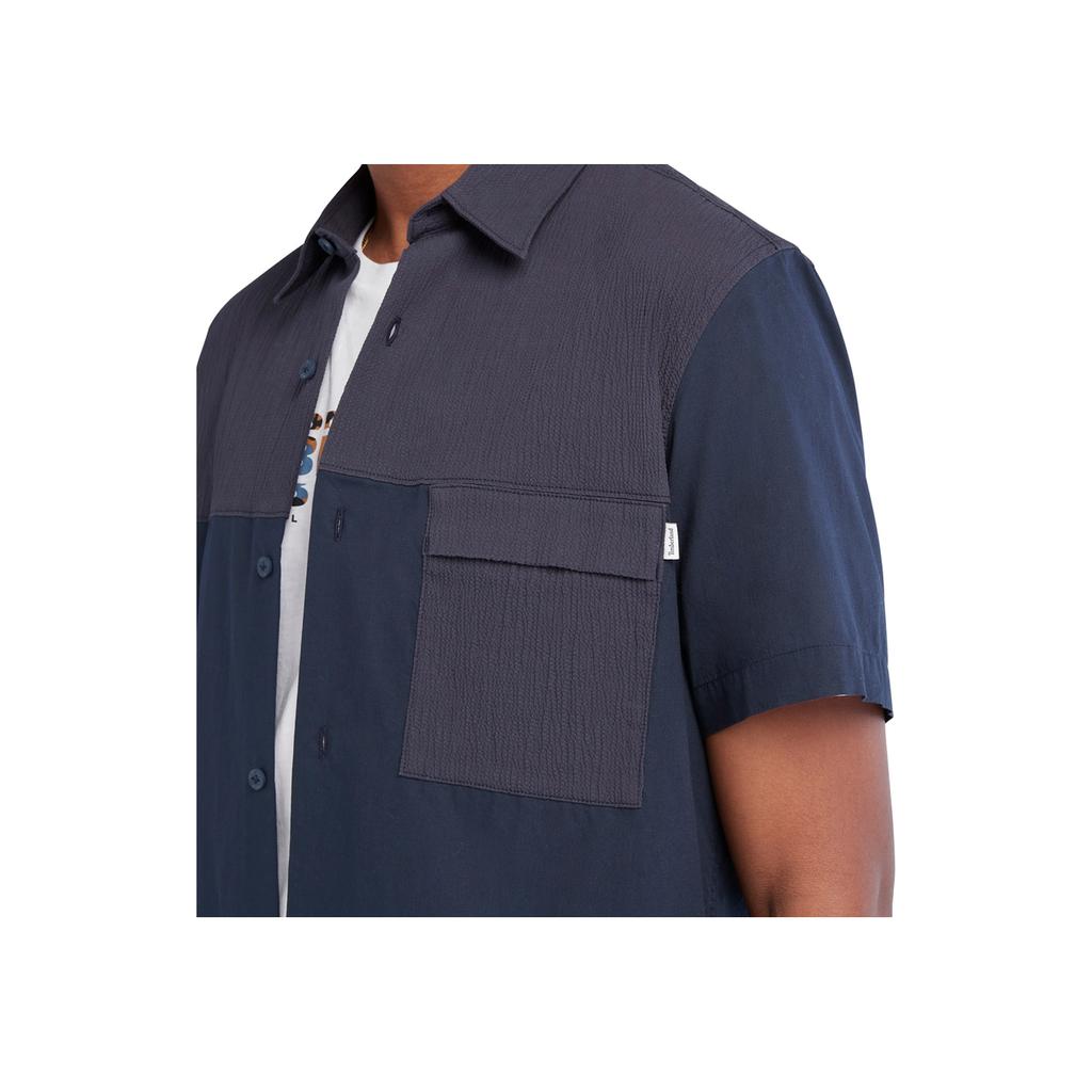 Timberland Color Block Casual Soft Comfortable Short Sleeve Shirt Men shirts Deep-Sapphire A661W-433