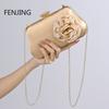 Satin 3D Flower Evening Bags Women Dinner Shoulder Crossbody Bag Luxury Design Handbags Gold Pink Clutches for Party Banquet