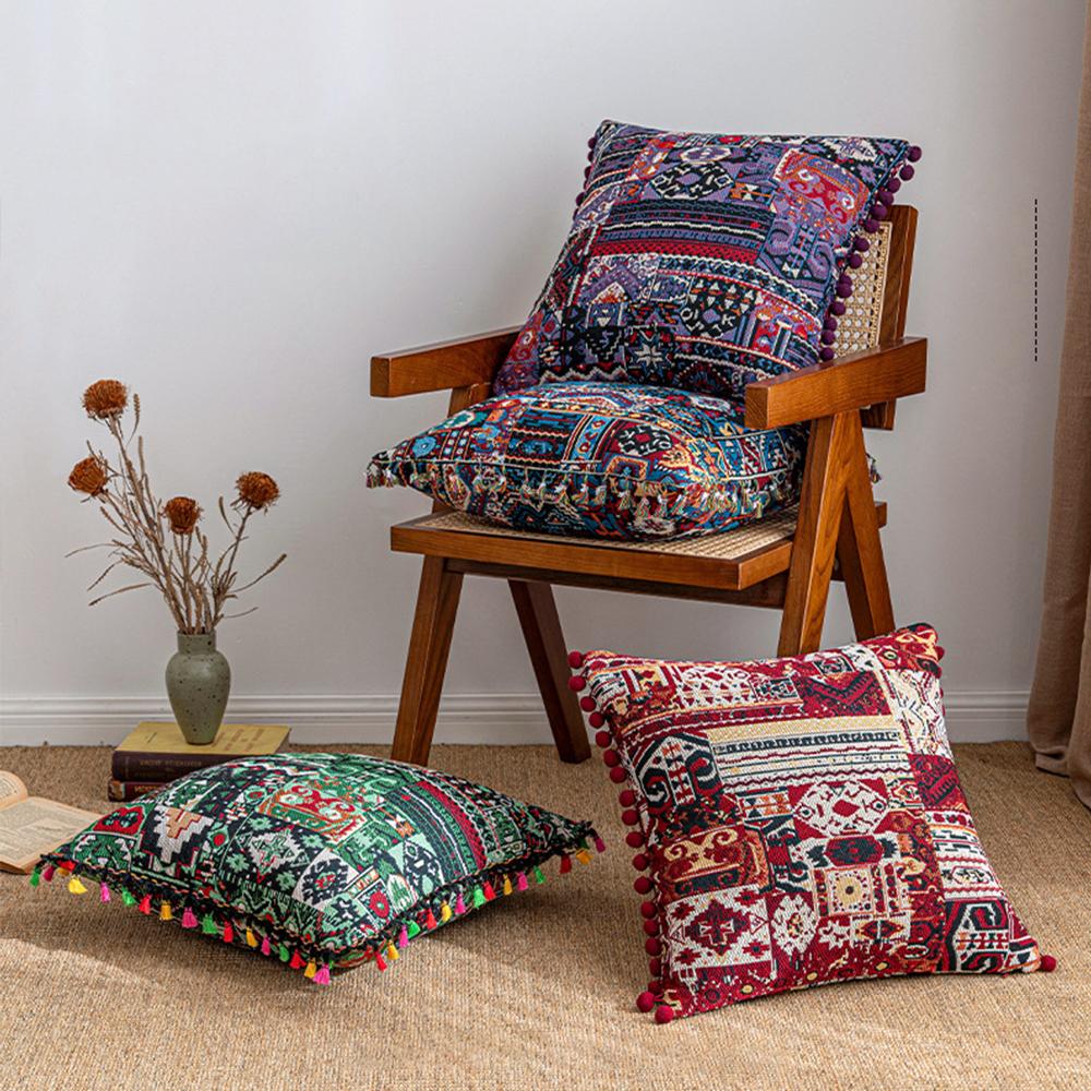 Boho Tufted Decorative Pillow Covers with Tassels Woven Pillowcase Chic Cushion Cover for Home Living Room Couch Decor