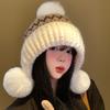 Knitted Hat Women's Winter Hairball Thickened Thermal Pullover Hat Cold Ear Protection Wool Hat