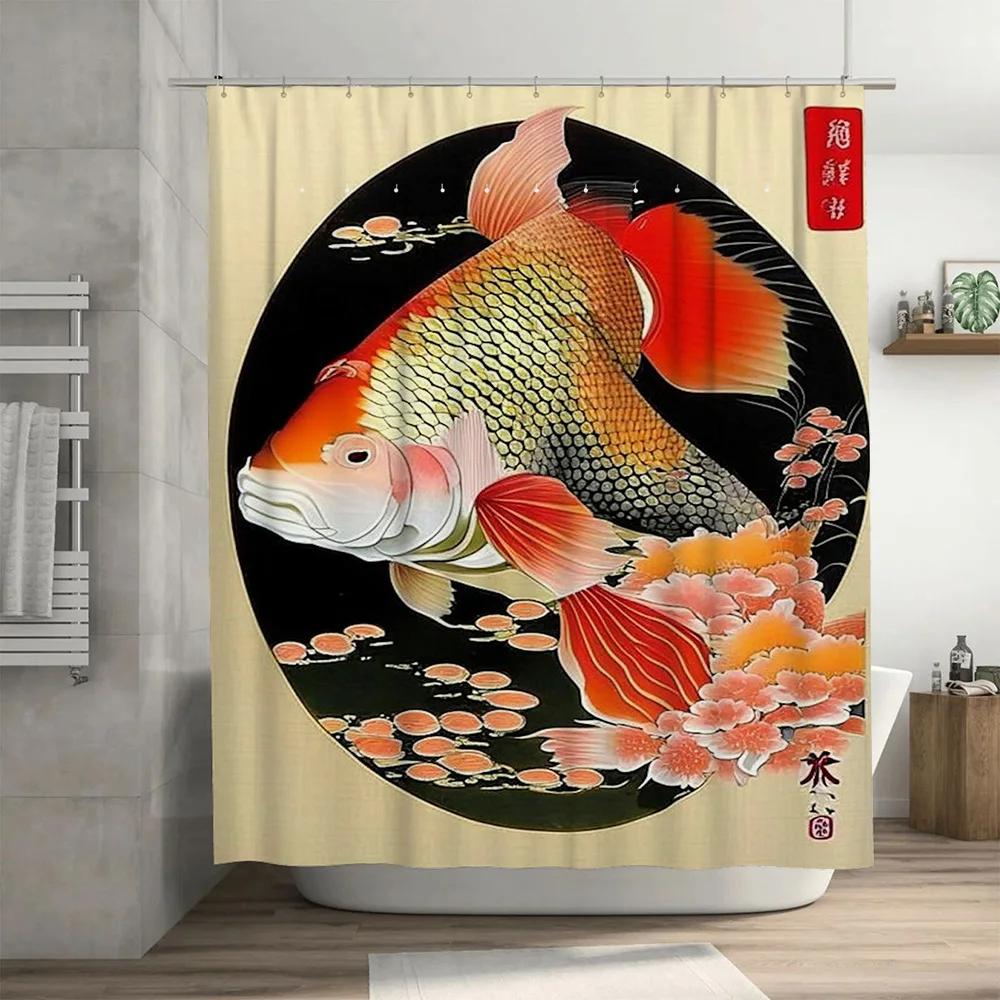 Decorative Fish Shower Curtain Premium Printed Bath Decor with White Orchid Blossoms for a Relaxing Spa Experience
