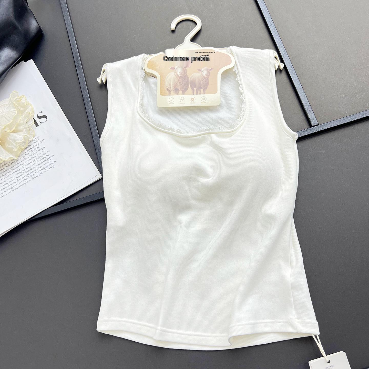 

Velvety Warmth Lock: Multi-Color U-Neck Lace Trim Sleeveless Vest Medium слоновая кость/белый