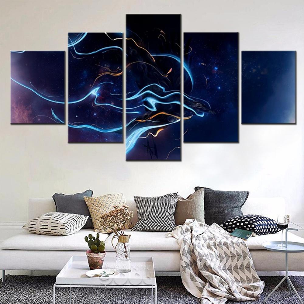 5 Pezzi Tela Wall Art Poster Pittura Arte Digitale Uccelli Astratto Colorato Stelle Galassia Carta da Parati Stampa Immagine Soggiornoo