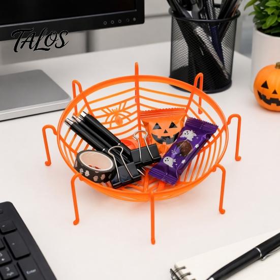 Spider Web Party Decoration Halloween Basket, Plastic Cobweb Design Fruit Serving Bowl, Treat for or Trick Candy Holder Dinner Table, Supplies Festive