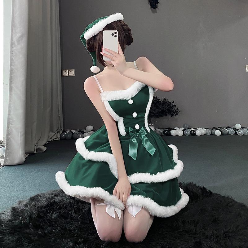 Christmas Costume Cosplay Bunny Dress Uniform New Robe Red Velvet Suspender Dress