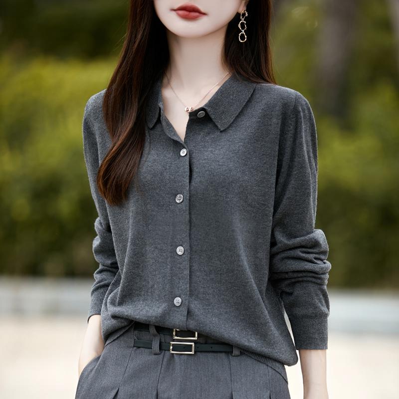 Dámský kašmírový kardigan Qinghe kašmír 50% vlna 50% hedvábí Dámský podzimní a zimní kašmírový kardigan měkký a hřejivý