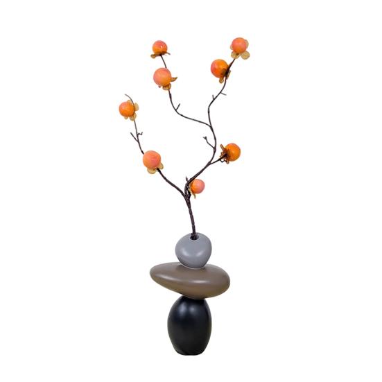 Stacked Rocks Shaped Vase with Artificial Branch, Resin Small Decorative Vase, Boho Modern Bud Vase for Living Room, Dining Table, Shelves
