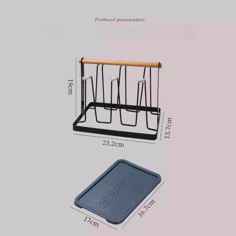Cup Drying Rack Stand,Beer Glasses Rack 6 Cup Metal Drainer Holder Rack Non-Slip Mugs Cups Organizer with Wood Handle