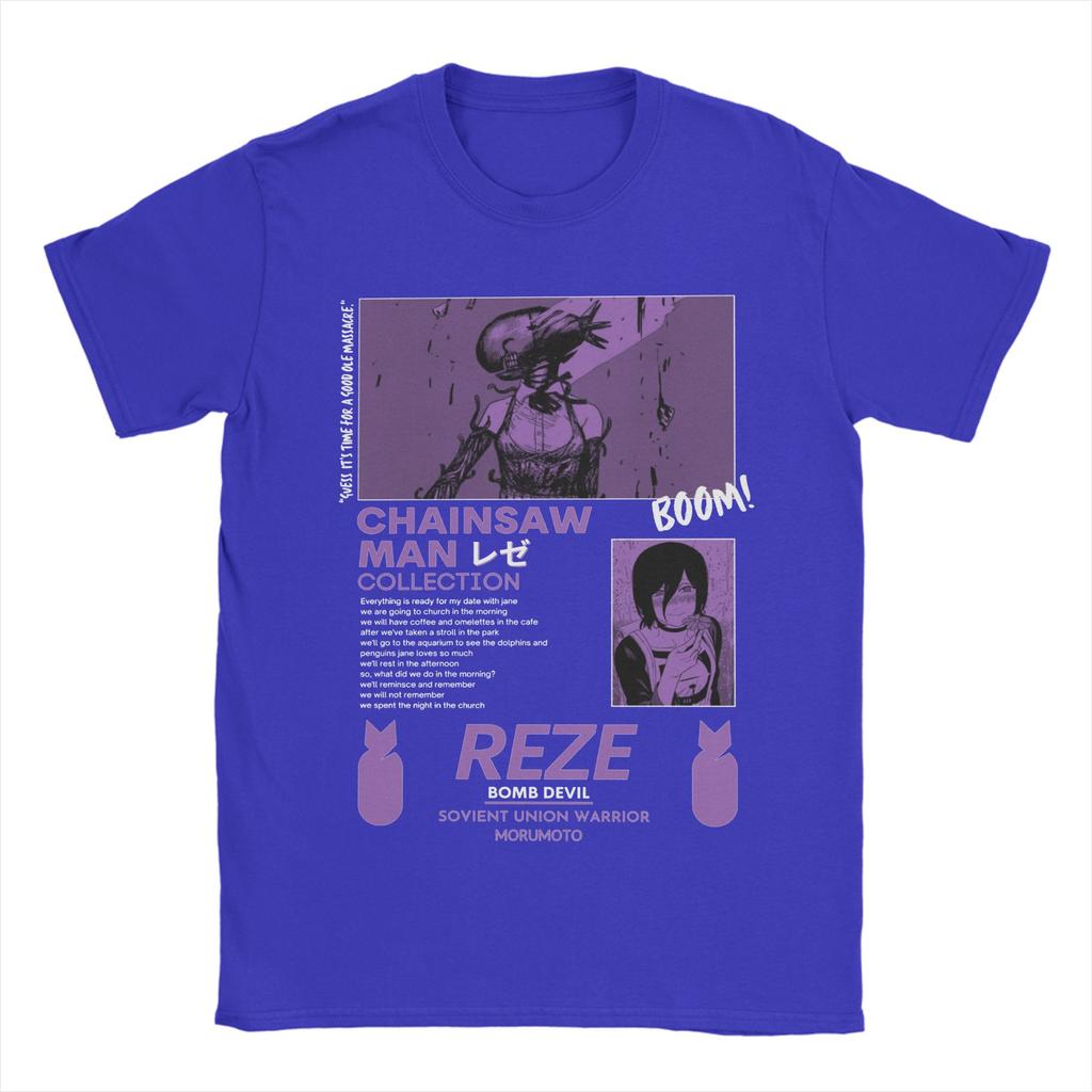 Reze Chainsaw Man Men's T Shirt Anime Vintage Tees Short Sleeve Crewneck T-Shirts Cotton Adult Clothing