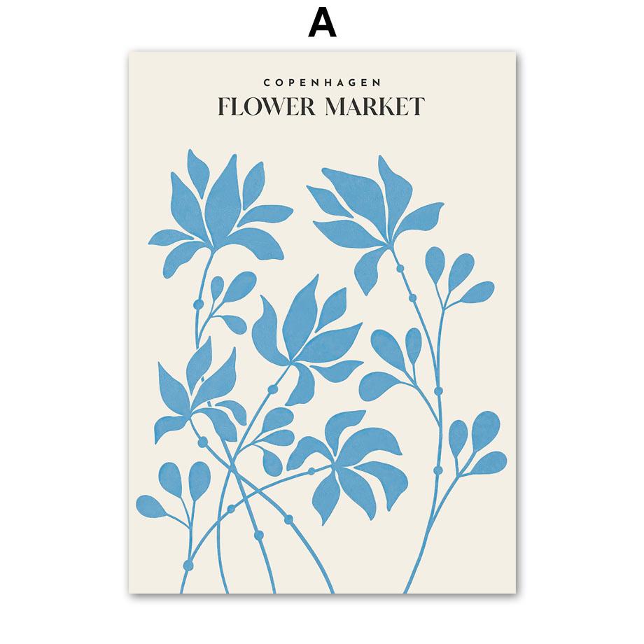 Blue Flower Market Minimalism Wall Art Canvas Painting Nordic Posters And Prints Abstract Wall Pictures For Living Room Decor