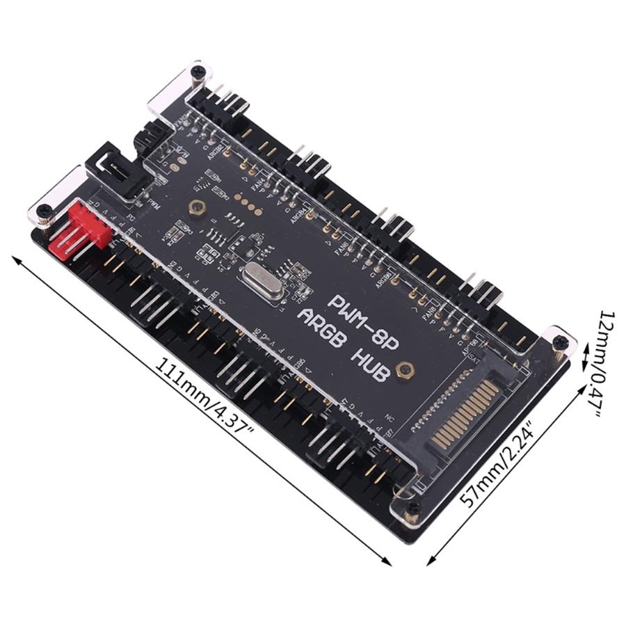 PWM fan+ARGB LED sync controller 2 in 1, wireless, 1 to 8, splitter, 5V, 3-pin ARGB, 4-pin fan adapter