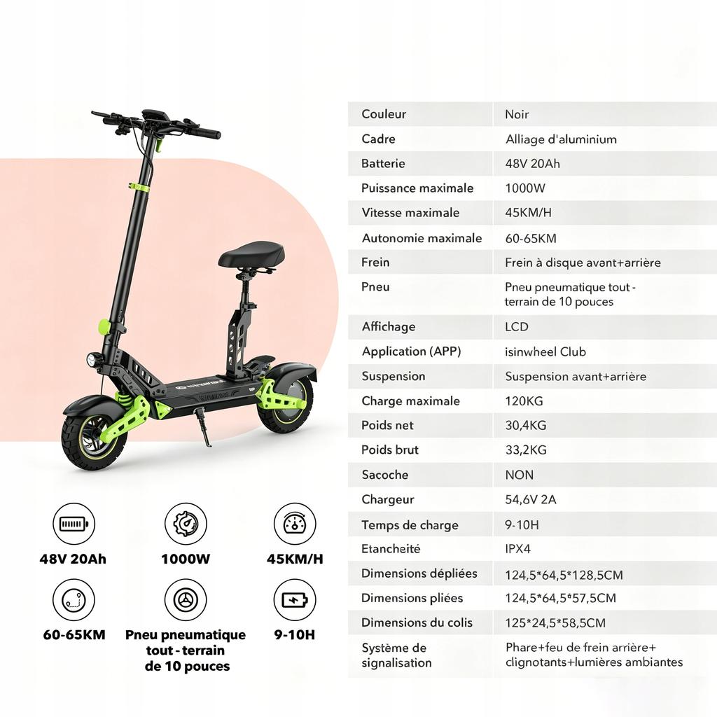 2026 Elektrofahrzeug D2Plus 48V20Ah 1000W 45KM/H 60KM PL mit LED App Sitz