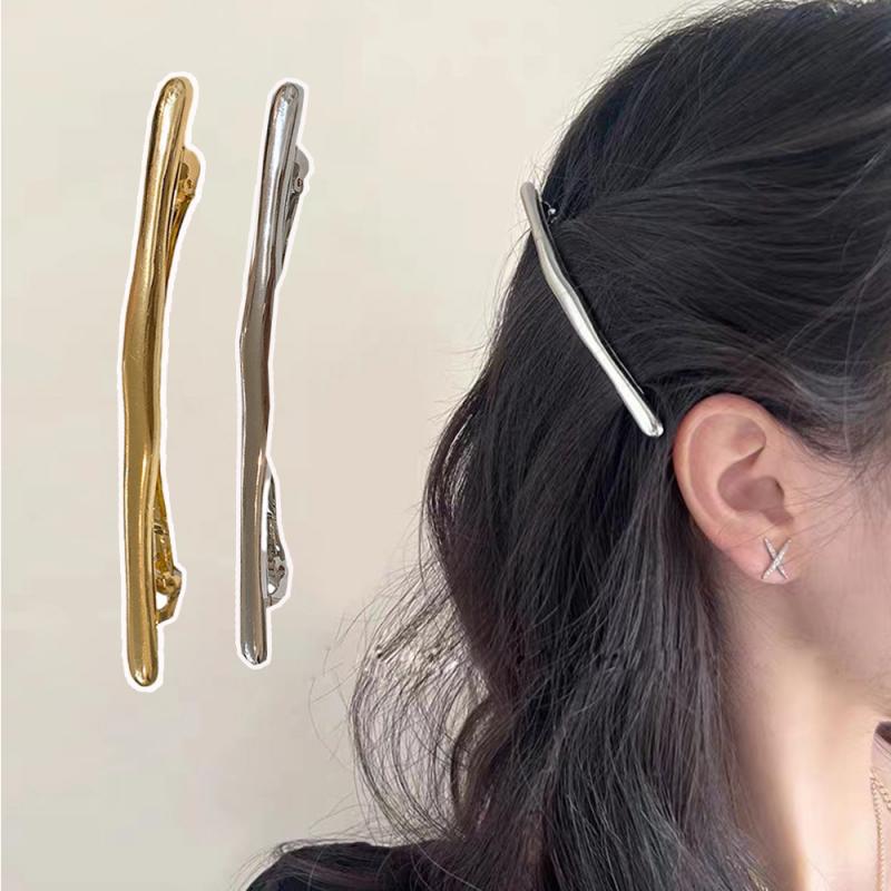 11cm Women New Simple Metal Golden Strip Long Barrettes Hair Clips Vintage Hairpins Automatic Smooth Spring Clip Hairgrip INS