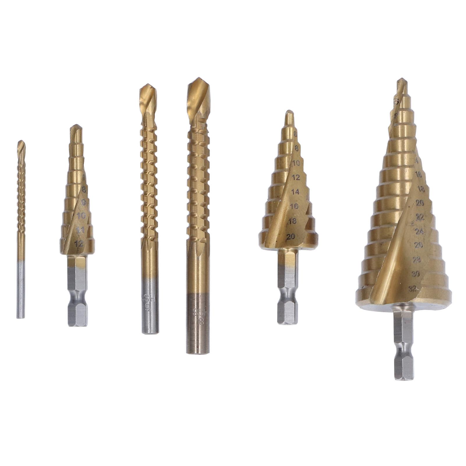 

Набор из 6 ступенчатых сверл со спиральной канавкой, шестигранный хвостовик, ступенчатые сверла HSS с титановым покрытием, пильные сверла для дерева