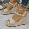 Women's Plus Size Wedge Roman Sandals with Buckle Strap - In Stock