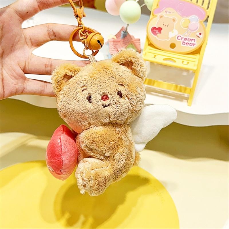 Cute Keychain with Expandable Heart Shaped Pendant Practical Bear Keyring Mobile Phone Accessory Pendant for Backpack
