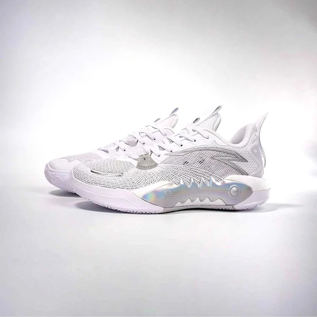 Anta Shock Wave 5 Cushioning, Wear Resistant Low top Basketball Shoes Men's White Sneakers 112511608S-1