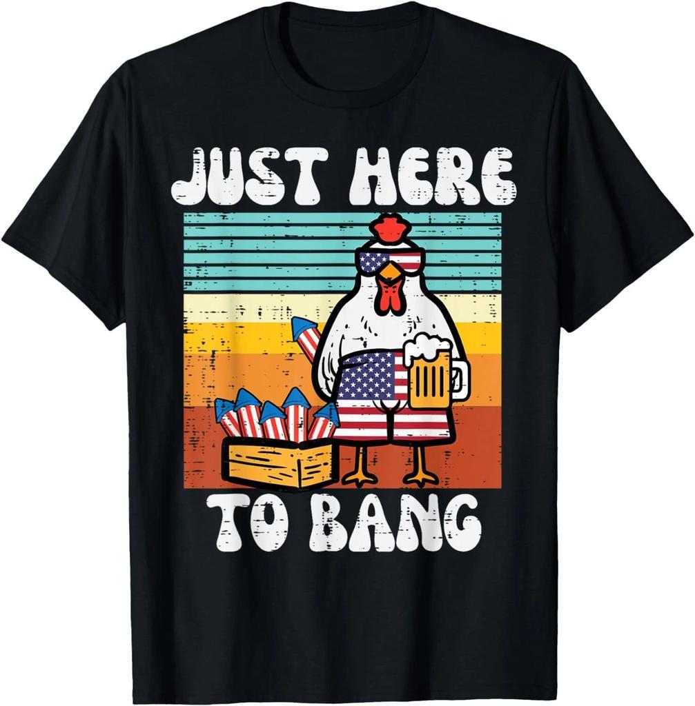 4th Of July Chicken Fireworks Here To Bang Retro America Men Gift Unisex T-Shirt