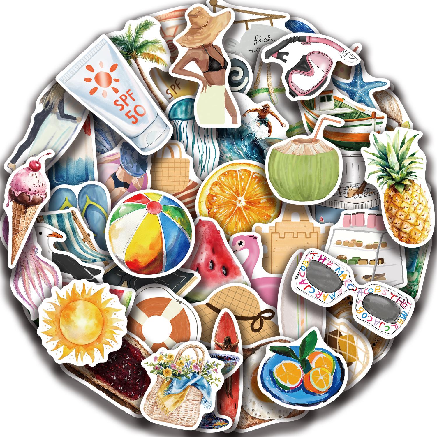

50pcs Waterproof Stickers Colorful Graffiti Boat Beach Pool Day Decals for Phone Notebook Cup Luggage