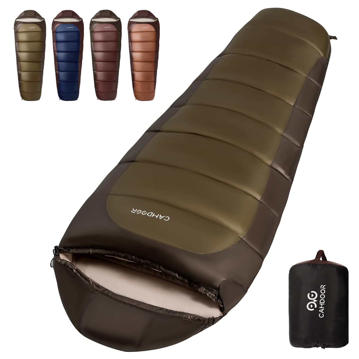 

CAMDOOR Winter Sleeping Bag with Shoulder Warmers and 230T Mummy Comfortable Temperature Range Compact High Perfect for Car Outdoor and Disaster Fully зелёный