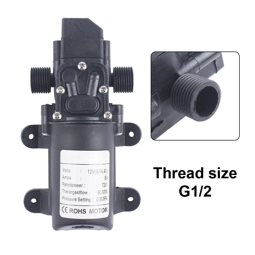 DC 12V 130PSI 6L/Min Water High Pressure Diaphragm Self Priming Pump 70W 72W with EU plug power supply 6A pipe 1/2