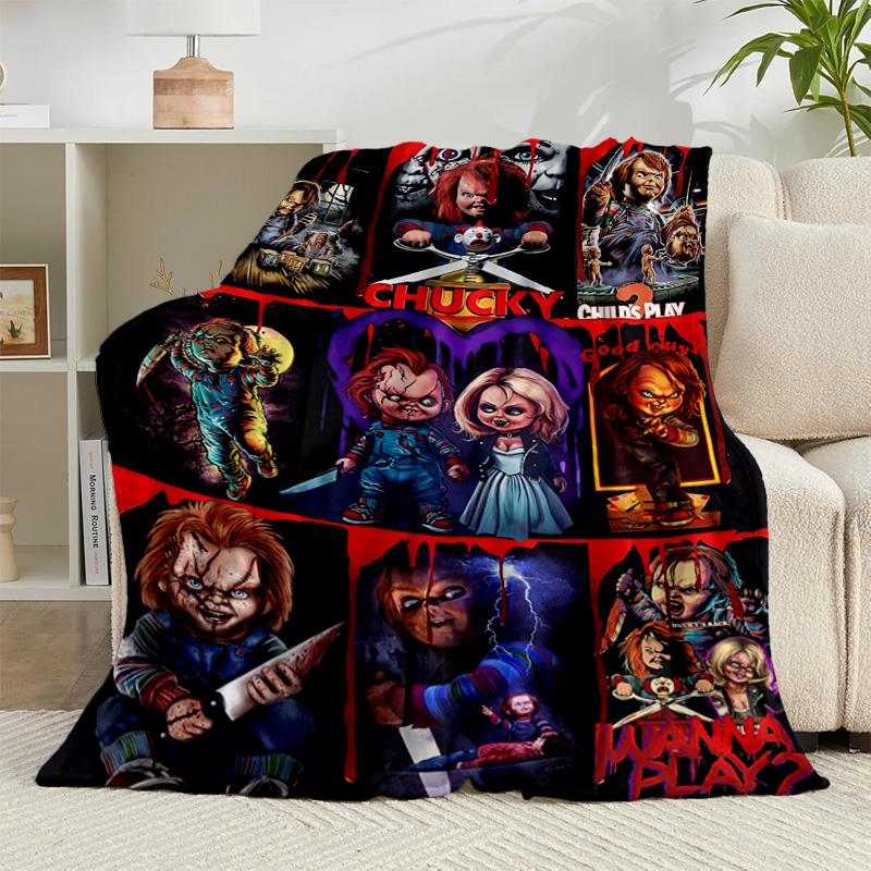 1pz Plaid di Flanella Horror di Halloween di Chucky Regalo, Adatto Sia per Uomini Che per Donne, Morbido Ideale per Letti e Divano, Regalo di Compleanno o Natale
