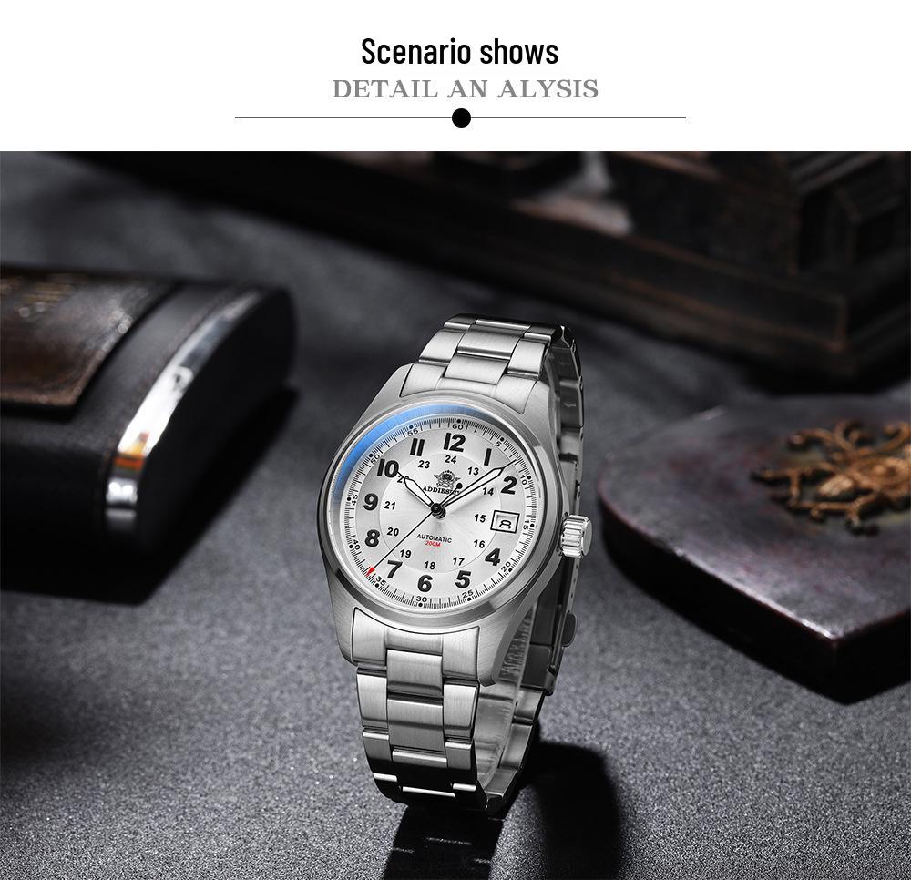 ADDIESDIVE Men's High-End Automatic Mechanical Watch with Calendar, Stainless Steel.