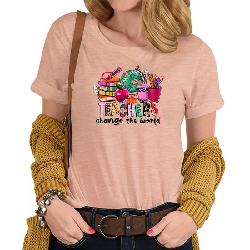 Teachers Change The World Print Tshirt FeUnisex Funny Teacher Gift TShirts Trendy World Design Casual Top Womens Clothing Sales