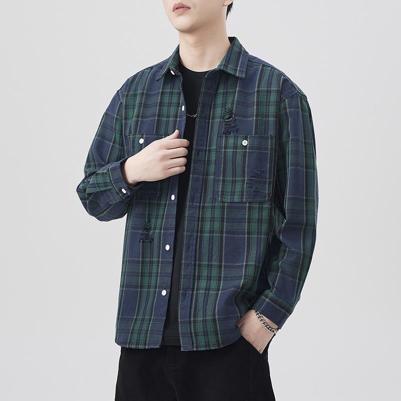 

Новая японская ретро мужская свободная рубашка цветная тканая повседневная американская рабочая куртка 4XL