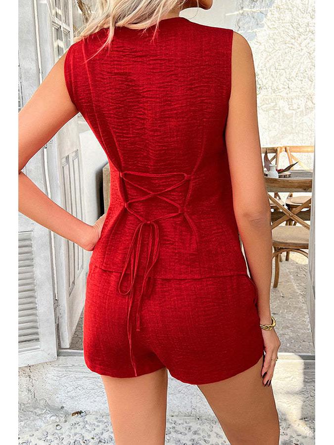 European & American Summer Fashion: V-Neck Irregular Vest and Shorts Set