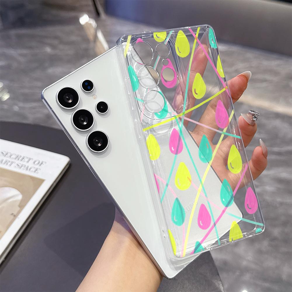 Colorful Raindrops and Lines Phone Case for Samsung Galaxy S26 S25 S24 S23 S22 S21 S20 FE Plus Lucency TPU Protection Cover