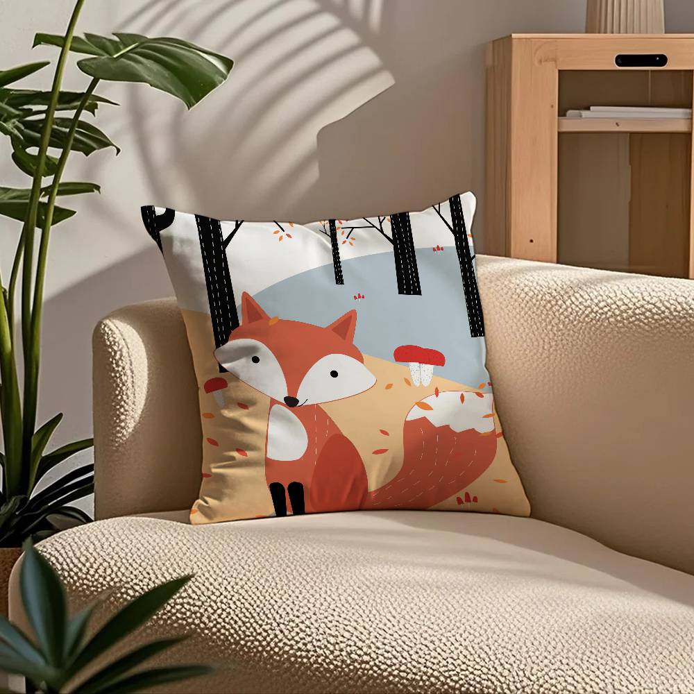 Fox Cute Woodland Pillow Case Comfort Sofa Bed Silky elegant Invisible zipper Custom Decorative cushion cover 40cmx40cm