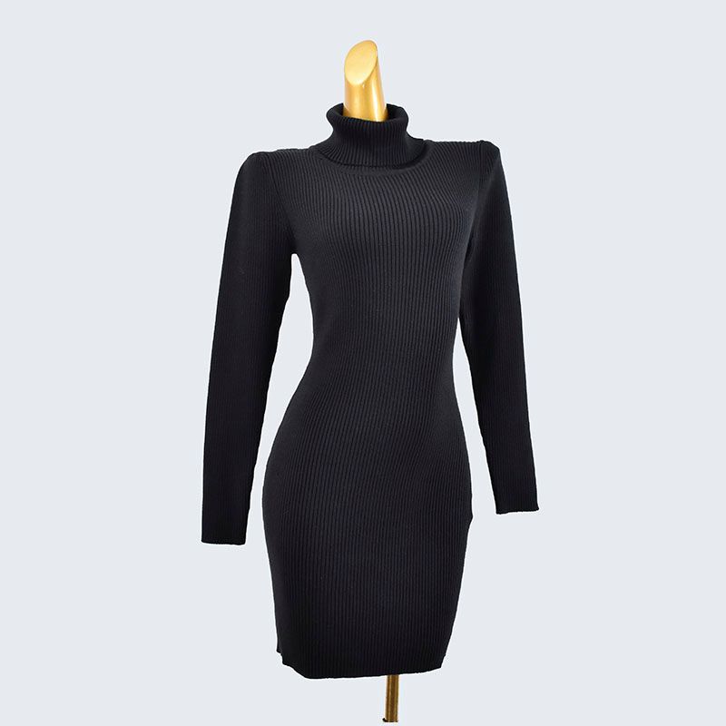 

Export Single Autumn and Winter Turtleneck Puff Sleeves Minimalist Pure Color Knitting Sweater Silm Base Narrow Dress Thick Women Black M code Color selection to see the code