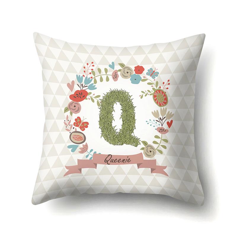 Polyester Pillowcase Car Decoration Home 26 English Letters Plant Wavy Print Pillowcase
