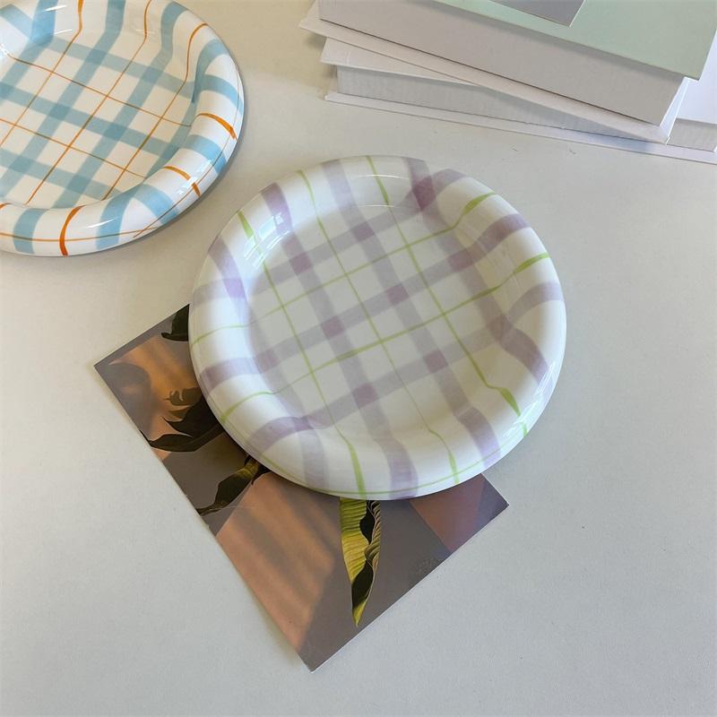 Ceramic Plates Household 6~8 Inch Grid High Aesthetic Dining Tableware Korean New Creative Personalized Cake Desssert Dish