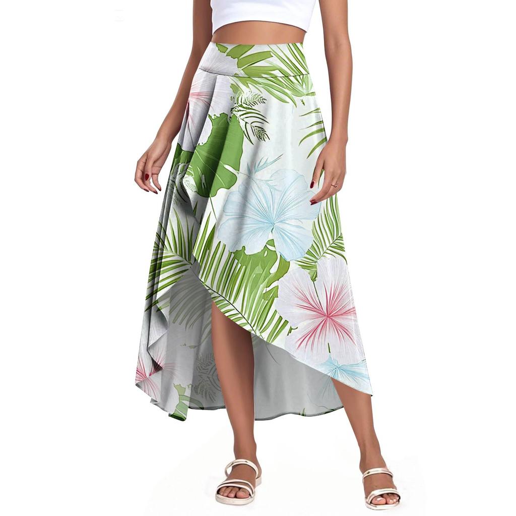 Women's Fashion Casual Printed Slit Ruffle High Waisted Fluttering Shorts Skirt