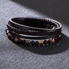 Men's Woven Tiger Eye Magnetic Buckle Bracelet - Natural Stone & PU Leather Retro Design