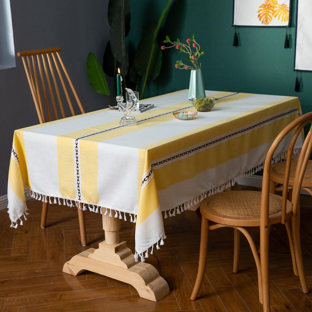 Nordic Striped Tablecloth Fabric Cotton And Linen Party Fringed Flower Festival Solid Color Amazon Table Mat Tablecloth