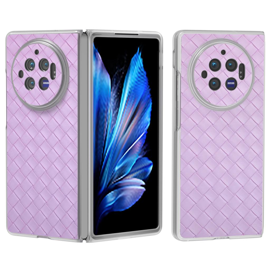 For vivo X Fold3 Case Woven Texture PU Leather Phone Cover with Transparent Matte Frame