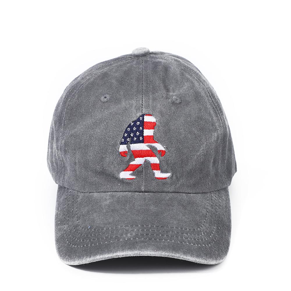 Washed American Flag Ape Man Embroidered Hat for Men and Women, Retro Foreign Trade Casual Versatile Baseball Hat, Adjustable