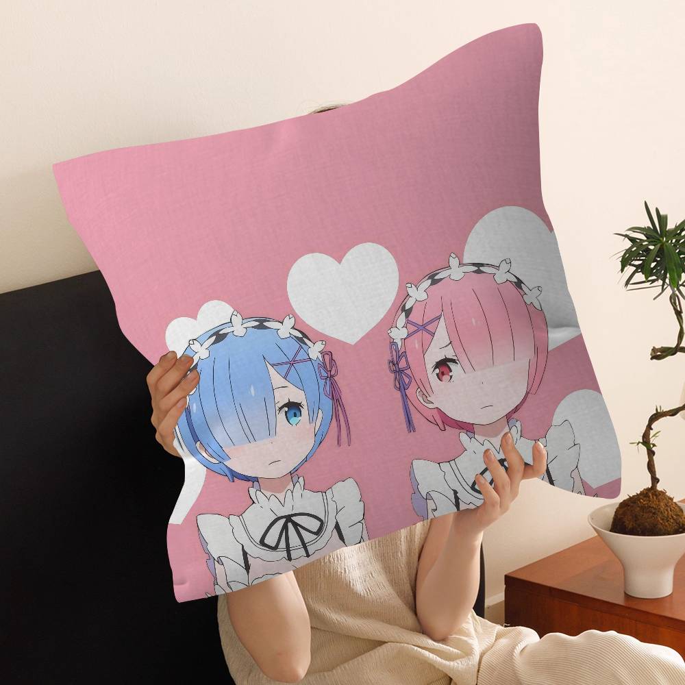 Anime Re Zero Cushion Cover Inches Farmhouse Decor Home Throw Pillow Covers for Couch Decorations