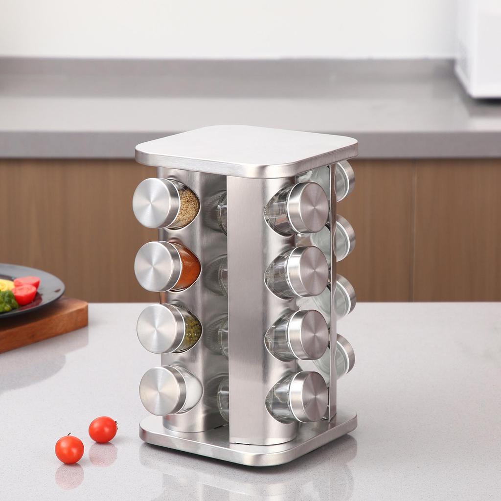 Rotatable Stainless Steel Kitchen Spice Rack - Multi-functional, Portable Seasoning Organizer