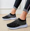 Women's Lightweight Breathable Mesh Elastic Casual Shoes Striped Rainbow Rhinestone Shoes